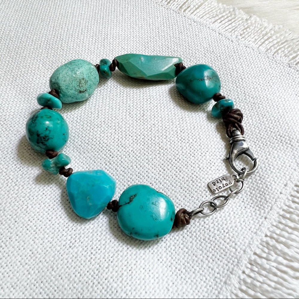 PEYOTE BIRD Turquoise Bohemian Chunky Bead & Sterling Silver Bracelet .925 - Picture 2 of 5